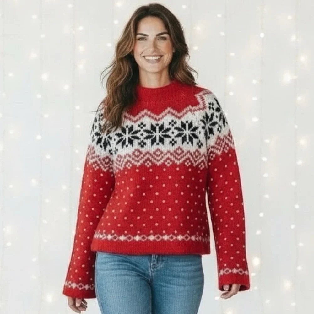 No Boundaries Oversized XXS Nordic Snowflake Holiday Pullover Sweater Ski Winter